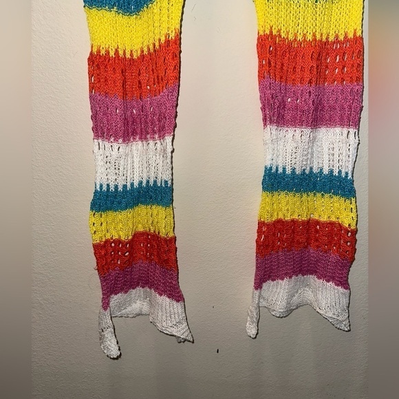 NWOT Women’s multicolor striped crochet drawstrings coverup pants L boho beach - Picture 3 of 10